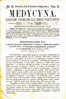 Medycyna czasopismo tygodniowe dla lekarzy praktycznych. 1874 T. II nr 19