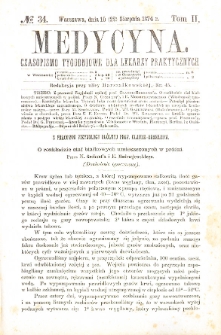 Medycyna czasopismo tygodniowe dla lekarzy praktycznych. 1874 T. II nr 34