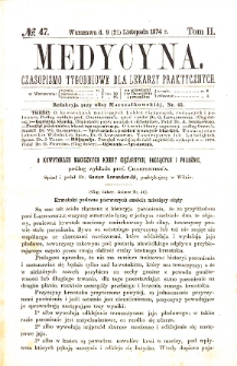 Medycyna czasopismo tygodniowe dla lekarzy praktycznych. 1874 T. II nr 47