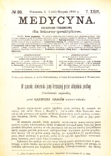 Medycyna czasopismo tygodniowe dla lekarzy praktycznych 1896 T. XXIV nr 33