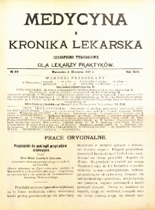 Medycyna i Kronika Lekarska : czasopiosmo tygodniowe dla lekarzy praktyk&oacute;w 1911, R. XLVI nr 12