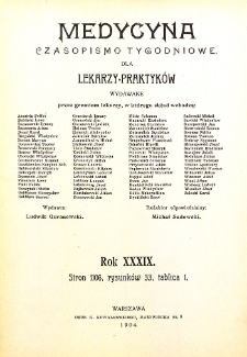 Medycyna czasopismo tygodniowe dla lekarzy praktycznych. 1903/1904 T. XXXII Spis treści