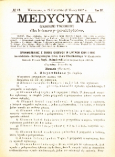 Medycyna i Kronika Lekarska : czasopiosmo tygodniowe dla lekarzy praktyk&oacute;w 1887, R. XV nr 19