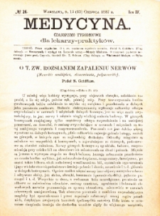 Medycyna i Kronika Lekarska : czasopiosmo tygodniowe dla lekarzy praktyk&oacute;w 1887, R. XV nr 26