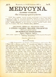 Medycyna i Kronika Lekarska : czasopiosmo tygodniowe dla lekarzy praktyk&oacute;w 1887, R. XV nr 35
