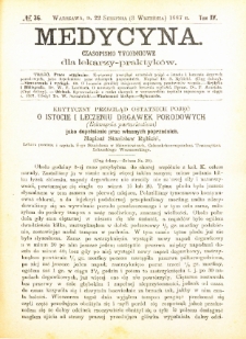 Medycyna i Kronika Lekarska : czasopiosmo tygodniowe dla lekarzy praktyk&oacute;w 1887, R. XV nr 36