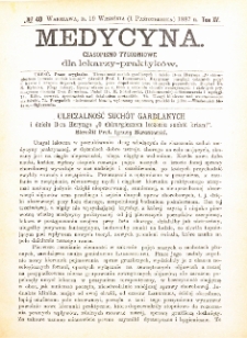 Medycyna i Kronika Lekarska : czasopiosmo tygodniowe dla lekarzy praktyk&oacute;w 1887, R. XV nr 40