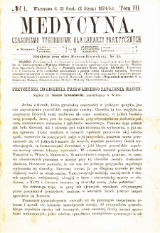 Medycyna czasopismo tygodniowe dla lekarzy praktycznych 1875 T.III nr 1