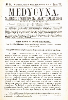 Medycyna czasopismo tygodniowe dla lekarzy praktycznych 1876 T.IV nr 14