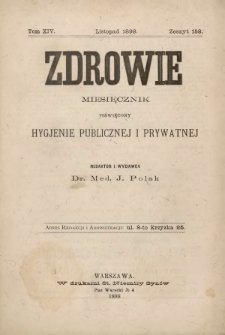 Zdrowie : miesięcznik poświęcony hygjenie publicznej i prywatnej 1898 T. 14 nr 158