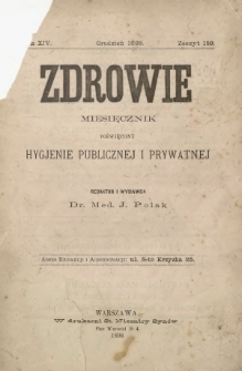 Zdrowie : miesięcznik poświęcony hygjenie publicznej i prywatnej 1898 T. 14 nr 159