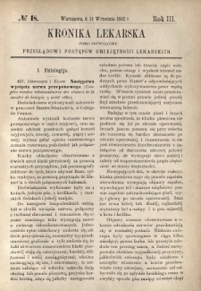 Kronika Lekarska : pismo poświęcone przeglądowi postęp&oacute;w umiejętności lekarskich 1882 R. 3 nr 18