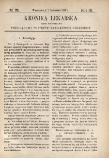 Kronika Lekarska : pismo poświęcone przeglądowi postęp&oacute;w umiejętności lekarskich 1882 R. 3 nr 21