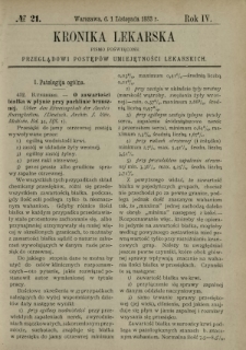 Kronika Lekarska : pismo poświęcone przeglądowi postęp&oacute;w umiejętności lekarskich 1883 R. 4 nr 21