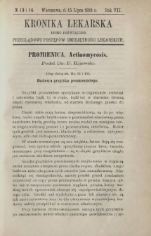 Kronika Lekarska : pismo poświęcone przeglądowi postęp&oacute;w umiejętności lekarskich 1886 R. 7 nr 13-14