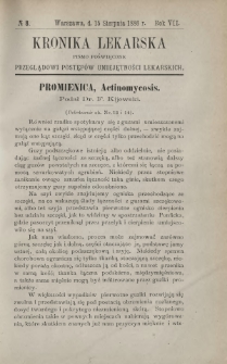 Kronika Lekarska : pismo poświęcone przeglądowi postęp&oacute;w umiejętności lekarskich 1886 R. 7 nr 8
