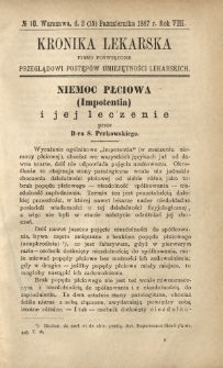 Kronika Lekarska : pismo poświęcone przeglądowi postęp&oacute;w umiejętności lekarskich 1887 R. 7 nr 10