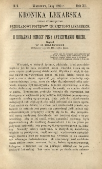 Kronika Lekarska : pismo poświęcone przeglądowi postęp&oacute;w umiejętności lekarskich 1890 R. 11 nr 2