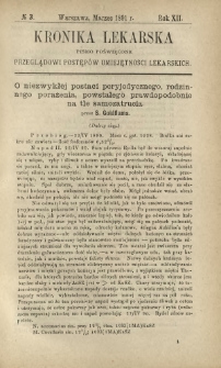 Kronika Lekarska : pismo poświęcone przeglądowi postęp&oacute;w umiejętności lekarskich 1891 R. 12 nr 3