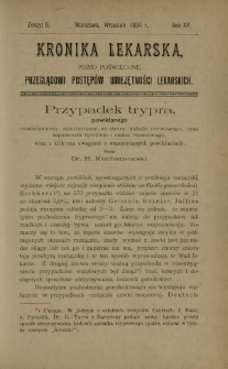Kronika Lekarska : pismo poświęcone przeglądowi postęp&oacute;w umiejętności lekarskich 1894 R. 15 z. 9