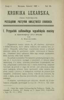 Kronika Lekarska : pismo poświęcone przeglądowi postęp&oacute;w umiejętności lekarskich 1895 R. 16 z. 4
