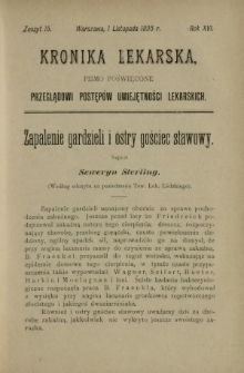 Kronika Lekarska : pismo poświęcone przeglądowi postęp&oacute;w umiejętności lekarskich 1895 R. 16 z. 15