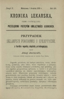 Kronika Lekarska : pismo poświęcone przeglądowi postęp&oacute;w umiejętności lekarskich 1895 R. 16 z. 17