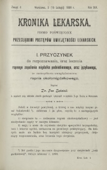 Kronika Lekarska : pismo poświęcone przeglądowi postęp&oacute;w umiejętności lekarskich 1898 R. 19 z. 4