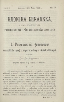 Kronika Lekarska : pismo poświęcone przeglądowi postęp&oacute;w umiejętności lekarskich 1898 R. 19 z. 6