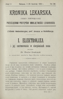 Kronika Lekarska : pismo poświęcone przeglądowi postęp&oacute;w umiejętności lekarskich 1898 R. 19 z. 8