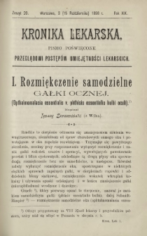Kronika Lekarska : pismo poświęcone przeglądowi postęp&oacute;w umiejętności lekarskich 1898 R. 19 z. 20
