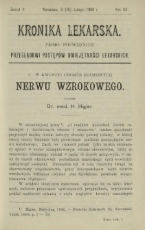 Kronika Lekarska : pismo poświęcone przeglądowi postęp&oacute;w umiejętności lekarskich 1899 R. 20 z. 4