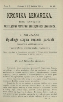 Kronika Lekarska : pismo poświęcone przeglądowi postęp&oacute;w umiejętności lekarskich 1899 R. 20 z. 8