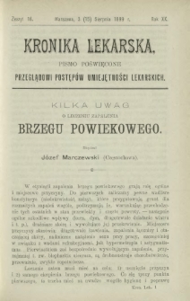 Kronika Lekarska : pismo poświęcone przeglądowi postęp&oacute;w umiejętności lekarskich 1899 R. 20 z. 16