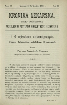 Kronika Lekarska : pismo poświęcone przeglądowi postęp&oacute;w umiejętności lekarskich 1899 R. 20 z. 18