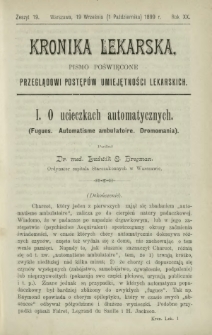 Kronika Lekarska : pismo poświęcone przeglądowi postęp&oacute;w umiejętności lekarskich 1899 R. 20 z. 19