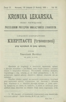 Kronika Lekarska : pismo poświęcone przeglądowi postęp&oacute;w umiejętności lekarskich 1899 R. 20 z. 23