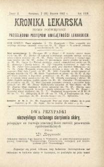 Kronika Lekarska : pismo poświęcone przeglądowi postęp&oacute;w umiejętności lekarskich 1902 R. 23 nr 2