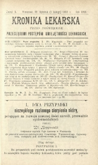 Kronika Lekarska : pismo poświęcone przeglądowi postęp&oacute;w umiejętności lekarskich 1902 R. 23 nr 3