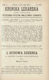 Kronika Lekarska : pismo poświęcone przeglądowi postęp&oacute;w umiejętności lekarskich 1902 R. 23 nr 4