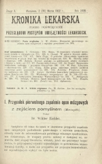 Kronika Lekarska : pismo poświęcone przeglądowi postęp&oacute;w umiejętności lekarskich 1902 R. 23 nr 6