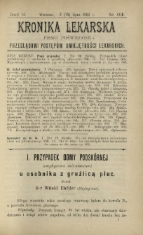 Kronika Lekarska : pismo poświęcone przeglądowi postęp&oacute;w umiejętności lekarskich 1902 R. 23 nr 14