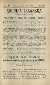 Kronika Lekarska : pismo poświęcone przeglądowi postęp&oacute;w umiejętności lekarskich 1902 R. 23 nr 18