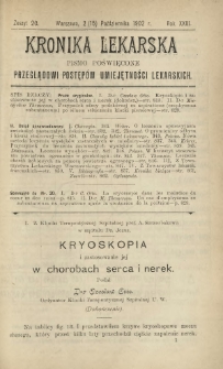 Kronika Lekarska : pismo poświęcone przeglądowi postęp&oacute;w umiejętności lekarskich 1902 R. 23 nr 20