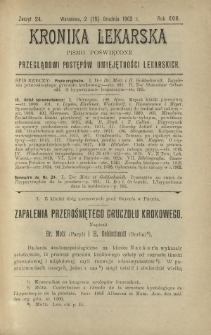 Kronika Lekarska : pismo poświęcone przeglądowi postęp&oacute;w umiejętności lekarskich 1902 R. 23 nr 24