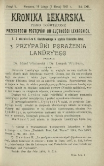 Kronika Lekarska : pismo poświęcone przeglądowi postęp&oacute;w umiejętności lekarskich 1901 R. 22 z. 5