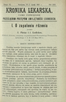 Kronika Lekarska : pismo poświęcone przeglądowi postęp&oacute;w umiejętności lekarskich 1901 R. 22 z. 13