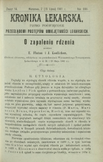 Kronika Lekarska : pismo poświęcone przeglądowi postęp&oacute;w umiejętności lekarskich 1901 R. 22 z. 14