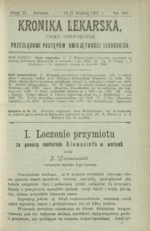 Kronika Lekarska : pismo poświęcone przeglądowi postęp&oacute;w umiejętności lekarskich 1901 R. 22 z. 23