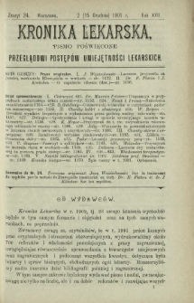 Kronika Lekarska : pismo poświęcone przeglądowi postęp&oacute;w umiejętności lekarskich 1901 R. 22 z. 24